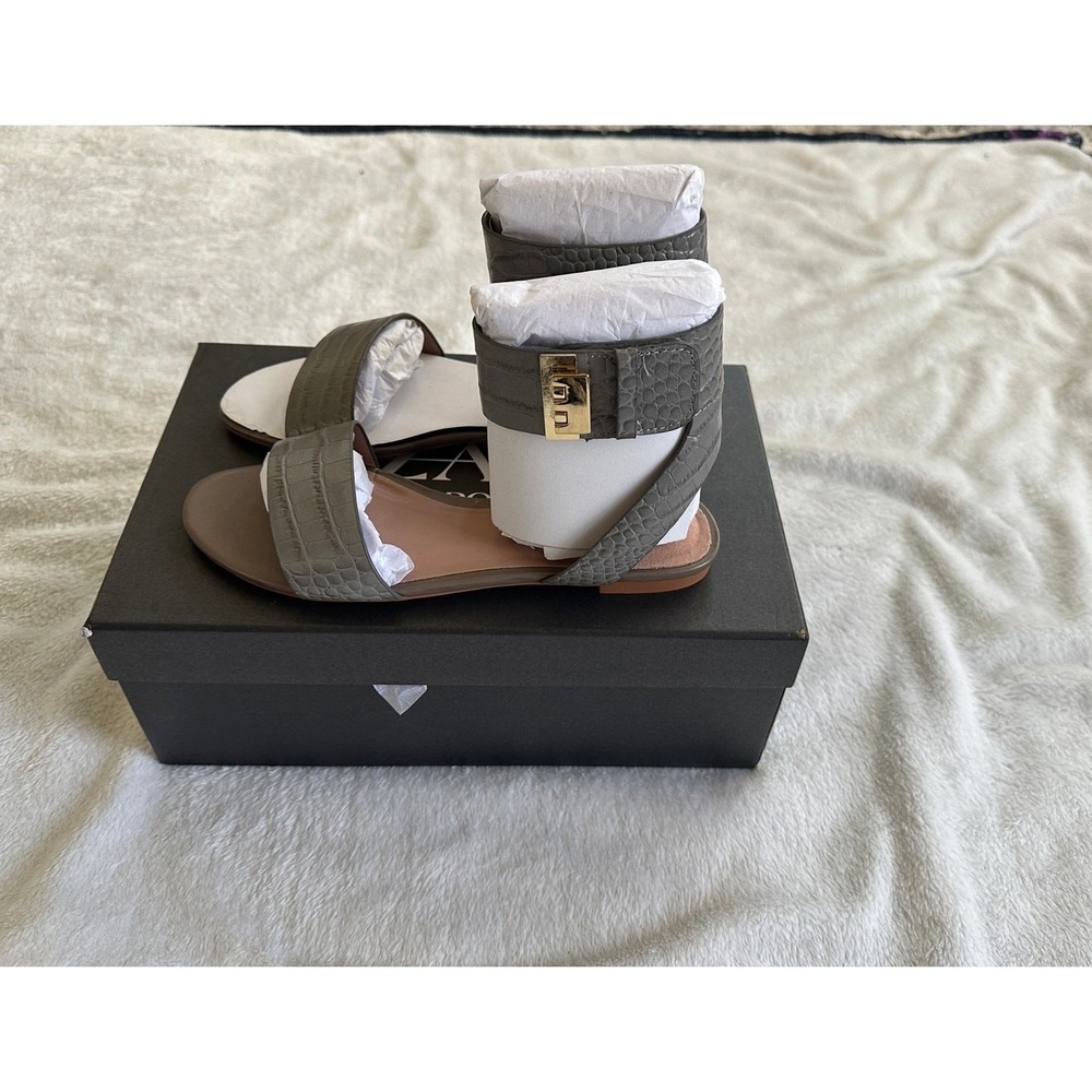 ZAC Zac Posen Vermont Gray Croc Embossed Sandals - 6